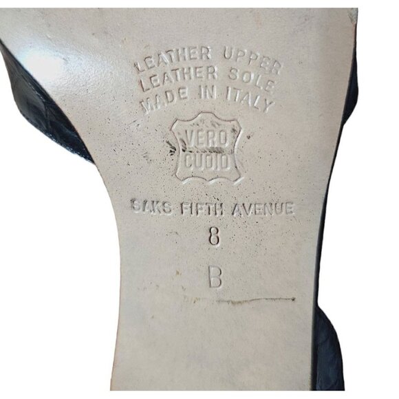 SAKS FIFTH AVENUE black leather square toe slingback 2.5" low heels size 8B - Picture 12 of 15